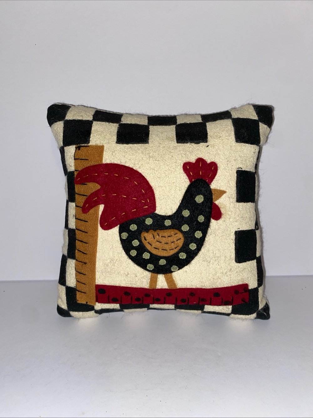 Handmade Black & Cream Rooster Accent Pillow 7 x 7